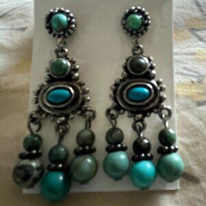 Earrings by RJ Graziano Silver Toned Dangle Earrings w/Turquoise Colored Stones
